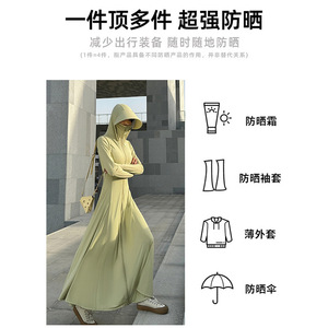 Robe longue d'été pour femme en soie glacée respirante, protection solaire anti-UV UPF50+, fine, infroissable, avec col boutonné - Product Image 5