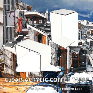 Mesa de Centro Acrílica Transparente Moderna, Extensible, Convertible, Multiusos, Ahorradora de Espacio, Diseño de Esquina, Mesa Auxiliar para Portátil - Product Image 2