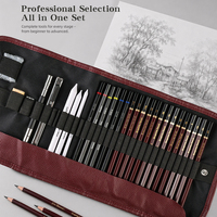 Xin Bowen – Ensemble de dessin professionnel 28 pièces : Crayons graphite et fusain avec estompes et gommes à modeler pour artistes