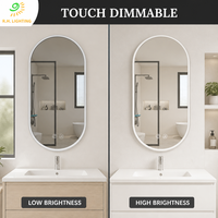 Miroir de salle de bain LED en forme de pilule à éclairage frontal 35x70cm, cadre métallique large, anti-buée, intensité réglable, IP44, miroir de vanité pour hôtel par Joystar