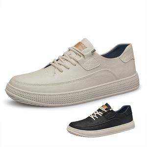 Zapatos de Hombre con Punta Redonda para Primavera, Otoño y Verano, Parte Superior de Piel Vacuna, Transpirables, Casuales, Blancos, con Suela Gruesa, Deportivos, de Microfibra - Product Image 2