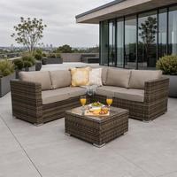 Ensemble de mobilier d'extérieur en aluminium moulé, canapé d'angle en forme de L, table basse sectionnelle, ensemble de jardin en rotin