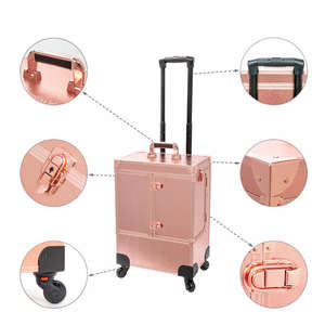 Caja de cosméticos profesional Rose Gold Nail Tattoo Rolling Makeup Case on Wheels <span class=keywords><strong>Maleta</strong></span> multifunción de belleza Trolley - Product Image 5