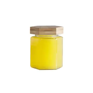 Custom Empty 500g Wood Lid Hexagonal Glass Honey Bee Jar Hexagon Jars With Bamboo Lid