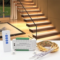 Nouveau 16 marches avec télécommande capteur de mouvement lumière d'escalier Dc12v/24v 9 modes réglable étape lumière détection humaine barres lumineuses LED 2