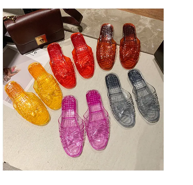 2021 Wholesale PVC Plastic Colorful Clear Beach Open Toe Jelly Sandals Slippers For Women