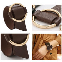 Anneau de serviette rond décoratif moderne en cuir PU couleur café 3*24.5cm, logo personnalisé, portable, promotionnel, pour la décoration de table à manger