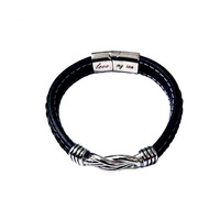 Bracelet en cuir personnalisé minimaliste avec mots, bracelet torsadé à breloques, fermoir magnétique en acier inoxydable