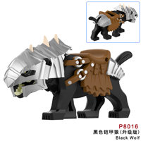 P8011-8018 Jouets à assembler pour enfants, animaux médiévaux, monture de loup, bricolage, plastique, collection, blocs de construction éducatifs, cadeaux pour enfants
