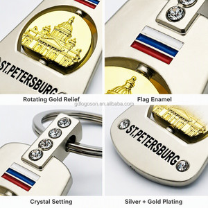 Llavero de Metal de Lujo Personalizado con Diamantes de Imitación, Souvenir de San Petersburgo, Catedral de San Isaac Giratoria, Bandera de Rusia, en Plata y Oro - Product Image 2