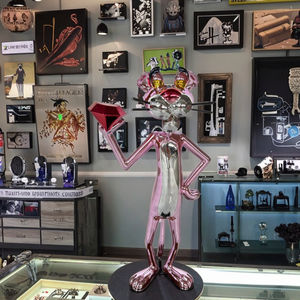 تمثال النمر الوردي من الكروم بالحجم الطبيعي لهدايا أعمال نحت فن البوب وديكور المنزل والطلاء بالراتنج - Product Image 6