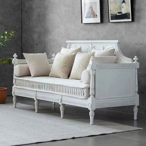 Sofá de Madera Maciza de Tres Plazas, Estilo Americano Retro, Ligero y Lujoso, para Sala de Estar Familiar Pequeña - Product Image 4