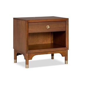 Mid Century Modern Nightstand <b>Walnut</b> Finish <b>Drawer</b> Storage Bedroom Furniture Gold Capped Legs - Product Image 2