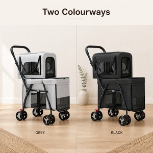 Carrito Plegable de Dos Niveles para Mascotas, Gatos y Perros, con Dos Compartimientos Suaves y Ruedas - Product Image 3