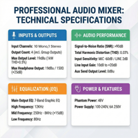 Console de mixage audio professionnelle DX-12, 10 entrées micro avec 2 groupes, console PAD 48V indépendante pour groupe live