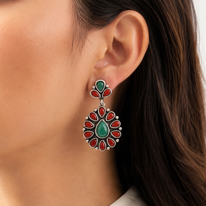 Orecchini Pendenti Vintage con Agata Rossa, Turchese e Malachite, Gioielli Boho per Donna - Product Image 4