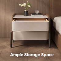 Table de chevet intelligente moderne avec chargeur sans fil, haut-parleur Bluetooth, lumière LED à 3 couleurs réglables, table d'appoint de luxe A25 pour chambre à coucher