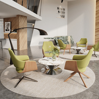 Chaise de bureau de réception haut de gamme avec dossier mi-haut en contreplaqué de luxe, accoudoirs et base pivotante en bois