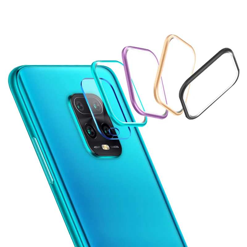2.5D Metal Ring Glass Camera Lens Protective Film Tempered Glass Phone Camera Lens Film For Redmi Note 9S 9 Pro Max
