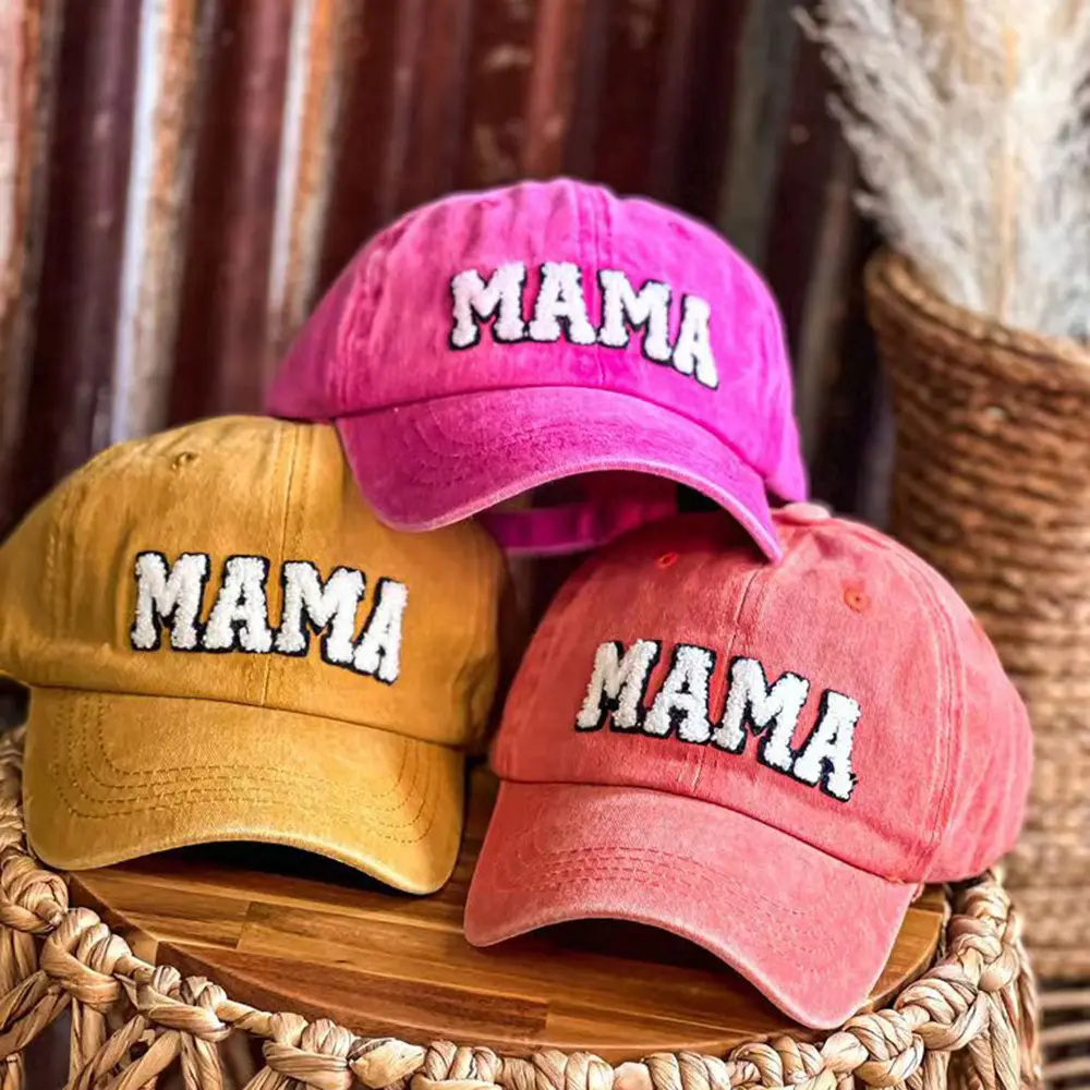 Chenilla bordada de algodón de Color liso para mujer, parche con letras, gorros con visera para mamá, regalo para el día de la madre, gran oferta