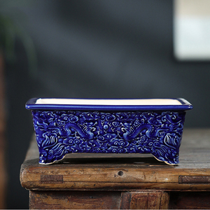 Maceta rectangular esmaltada hecha a mano con diseño de dragón chino, jardinera de cerámica verde para uso en interiores y exteriores. - Product Image 3