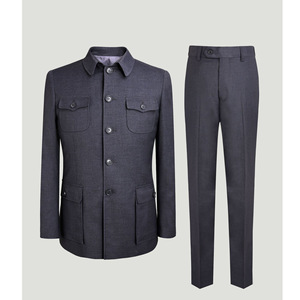 En stock – Costume d'affaires haut de gamme pour homme, simple boutonnage, gris foncé, sergé teint en fil, taille XL, braguette zippée – Vente en gros de costumes pour homme grandes tailles - Product Image 2