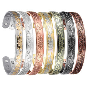 Bracciale magnetico placcato in oro rame Vintage da donna personalizzabile di lusso con bracciale per atrite fiore per alleviare il dolore bracciale - Product Image 1