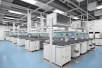 Bancs de travail et îlots de travail modernes en acier pour laboratoires commerciaux, tables de contrôle qualité (CQ) et tables de laboratoire (QL)