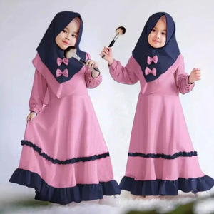 Vestido Islámico Abaya con Bloques de Color y Cuello Redondo de Manga Larga <span class=keywords><strong>para</strong></span> Niños de 0 a 3 Años y Traje Hijab <span class=keywords><strong>para</strong></span> Niños Musulmanes - Product Image 2