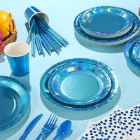 Nicro 161 pièces pour 20 invités, assiettes en papier jetables irisées, gobelets, pailles, ensemble de vaisselle coloré imprimé au laser pour fête d'anniversaire