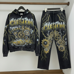 เสื้อฮู้ดดี้ผู้ชายสไตล์สตรีทแวร์ทรงบ็อกซี่ ซิปหน้า ผ้าหนา 400 GSM ลายพิมพ์ดิจิทัลแบบวินเทจ ลุคทำเก่า ซักย้อมแบบแอซิดวอช ผลิตตามแบบ OEM - Product Image 1