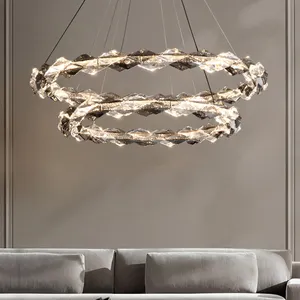 Modern LED Ring Pendant Light Stainless Steel Gold Ceiling Lamp Glass Chandeliers Lighting Fixtures For Restaurant Room