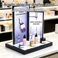 Présentoir cosmétique de comptoir personnalisé en usine, support de maquillage de détail en acrylique avec panneau d'affichage remplaçable, présentoir de soins de la peau