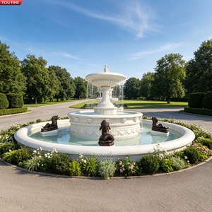 Fontaine de jardin classique européenne à deux niveaux en marbre blanc YOUFINE avec statues de poissons en bronze pour la décoration paysagère de villas et manoirs - Product Image 1