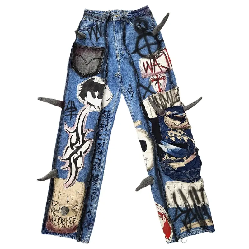 Diznew Fashion Custom Trend Art Pop Gestapelde Street Jeans Broek Voor Heren