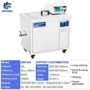 Granbo 40khz 45l Digital Ultrasonic Cleaner Industrial 24h Long Working Single Tank Ultrasonic Machine Manufacturer