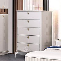 Ensemble de Mobilier de Chambre Moderne et de Luxe en Bois, Comprenant un Lit Double King Size en Cuir avec Rangement et Cadre en Bois
