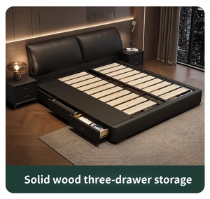 Cama de plataforma de madera maciza con <span class=keywords><strong>cabecero</strong></span> ondulado, tocador y mesita de noche, juego de muebles de dormitorio moderno y minimalista con almacenamiento - Product Image 3