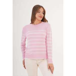 Pull en tricot à col rond rayé rose pour femme, manches longues, décontracté, anti-boulochage, 14 Gg - Product Image 3