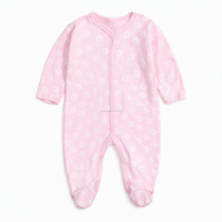 Mameluco de algodón con pies para bebé recién nacido, manga larga, mono de dormir con broches, unisex, con estampado lindo, venta al por mayor de fábrica