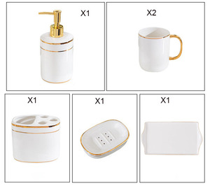 ชุดห้องน้ำขอบทอง ชุดอุปกรณ์ล้างหน้าคู่รัก ชุดแปรงฟัน แก้วบ้วนปาก - Product Image 6