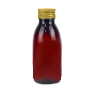 Botol plastik sirup batuk cair 120 Ml, obat hewan peliharaan Amber kosong, sirup Maple, botol plastik dengan tutup pengukur