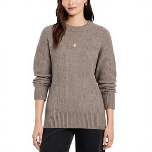 Pull en tricot décontracté d'hiver personnalisé pour femmes, manches longues, logo sur le devant, 100% coton, 300 GSM - Product Image 4