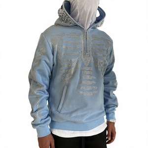 Sweat-shirt à capuche gothique pour homme avec imprimé squelette en strass, coupe oversize, manches classiques, en polyester tricoté, streetwear d'automne - Product Image 4