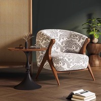 Fauteuil d'appoint moderne en bouclette avec structure en Y en bois massif et pieds en noyer, revêtement en lin, durable et écologique, mobilier de maison
