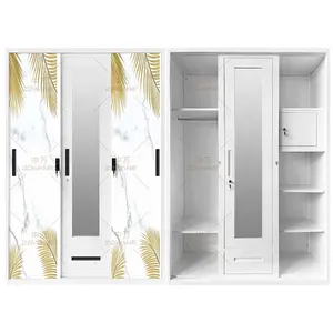 Móveis de quarto de ferro armário de desenho simples três espelhos deslizantes guarda-roupa de metal 3 portas almirah designs com preço