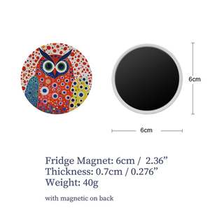 Aimant de réfrigérateur rond en céramique avec motif hibou, impression UV, aimant de réfrigérateur personnalisé, aimant de réfrigérateur vierge en céramique pour sublimation - Product Image 5