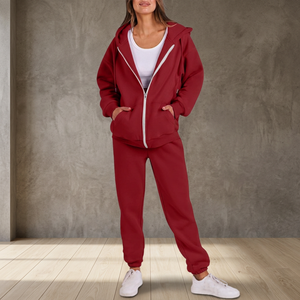 Ensemble de survêtement en polaire à capuche pour femmes, confortable, noir, décontracté et de sport pour femmes - Product Image 3