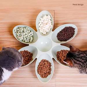 Tigela de Alimentação em Forma de Flor Multi-<span class=keywords><strong>Cat</strong></span> <span class=keywords><strong>Food</strong></span> Safety Guard, Plástico PP 7 em 1, Fácil de Limpar, para Gatinhos e Gatos Adultos - Product Image 4