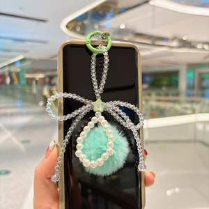 Nouveau sac à main en peluche avec pendentif boule, double bouton, perles de cristal, nœud, <span class=keywords><strong>cordon</strong></span> pour téléphone portable, automne-hiver - Product Image 1